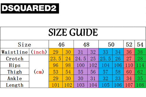 dsquared jean size chart